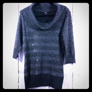 Silvery Gray Knit Cowl Neck Tunic Sweater Top